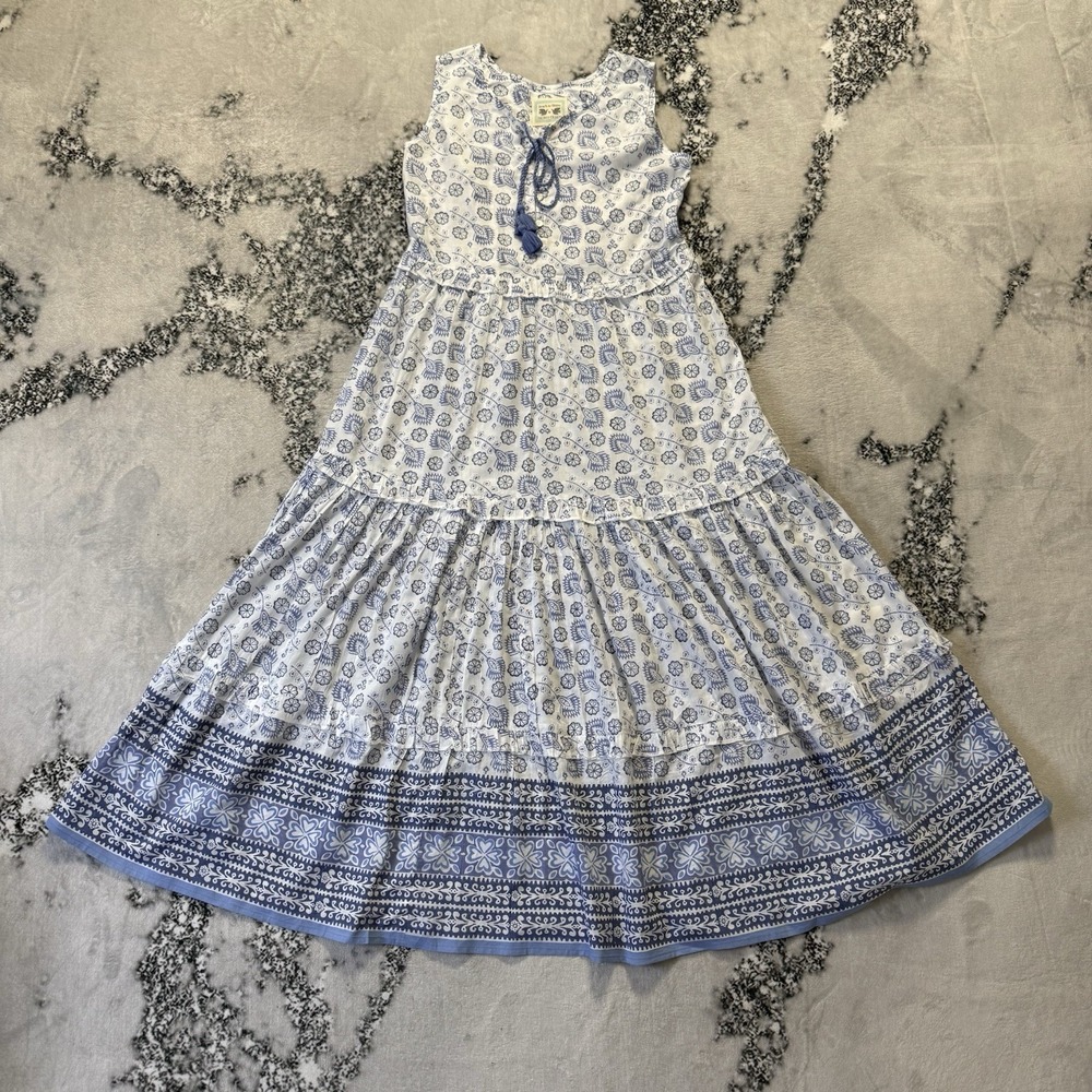 Beach To Bistro Sigrid Olsen Dress‎ Womens Size S Blue White Floral Tiered Maxi